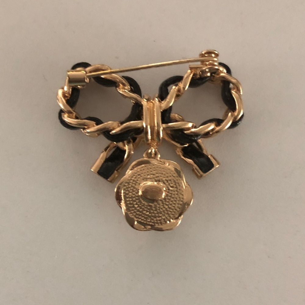 Gold and Black Bow Pendant Brooch - Picture 2 of 2